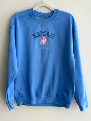Hawaii Live Aloha Gildan Hibiscus Embroidered Sweatshirt, Blue, Size Medium thumbnail 1