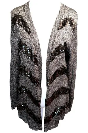 NWT Dana Buchman Plus Size Black Silver Metallic Sequined Open Front Cardigan 2X thumbnail 1