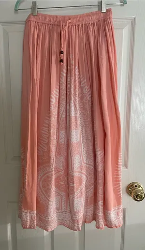 Peach‎ Printed Maxi Skirt with Drawstring Waist Pink Size M thumbnail 1