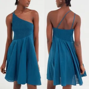 Dahlia Asymmetrical Smocked Mini Dress Teal Sz XL thumbnail 2