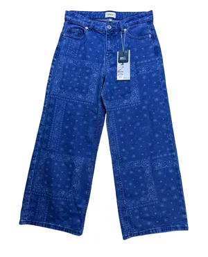 ONLY Wide Leg Jeans Women 26 Blue Bandana Print High Waist Sonny Denim thumbnail 1