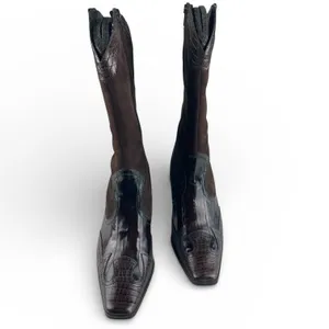 Moda Women's‎ Brown Faux Croc Suede Knee High Boots Block Heel Size 10M thumbnail 3