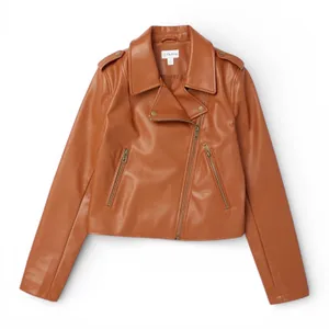 The Drop Heather‎ Moto Jacket Cognac Faux Leather Zip Womens Size L thumbnail 4