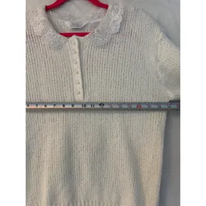 Blair‎ Boutique Vintage Lace Collar Pearl Button Knit Sweater Off-White Large thumbnail 7