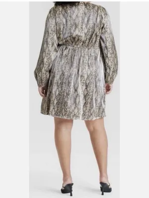 Ava & Viv Metallic Snake-Print Wrap Dress - Gray & Silver thumbnail 2