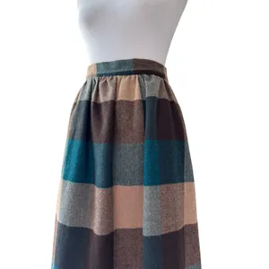 Vintage ‘80s Shelly’s Tall American Beauty Brown & Teal Wool A-Line Midi Skirt thumbnail 5