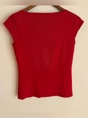 White House Black Market Silk Blend Square Neck Cap Sleeve Knit Top Red Small S thumbnail 3