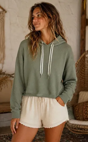 Aerie New Love Corded Hoodie M Sage Green Oversized Cozycore thumbnail 1