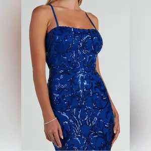 Windsor‎ Blue Sequin Mesh Stretchy Prom Homecoming Mini Dress Size XS thumbnail 11