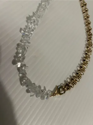 Anthropologie Serafina Half Rock Crystal Chain Necklace Gold plates 16” New thumbnail 3