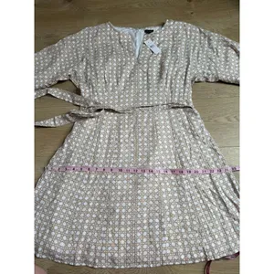 NWT Ann Taylor linen blend‎ dress geometric print belted waist v-neck size 6 thumbnail 7