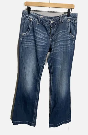 Miss Me Wide‎ Leg Jeans Womens 31 Blue Embellished Flap Pocket Y2K JS5148W4 thumbnail 1