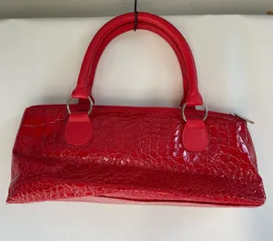 Primeware red glossy croc texture baguette hand bag insulated wine bottle purse thumbnail 1