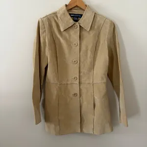 Vintage Y2K Blue Asphalt 100% leather suede jacket tan button front women size L thumbnail 9