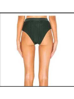 NEW Tavik Pernille High Waisted Bikini Bottom L Pine Green Metallic Stripe Swim thumbnail 6