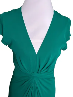 Vintage Banana Republic Emerald Green Ruched Front Dress V-Neck Midi Size 10 thumbnail 4