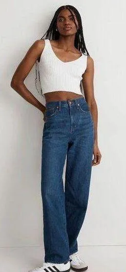 Madewell NWT Baggy Straight Jeans in Dark Worn Indigo Wash thumbnail 1
