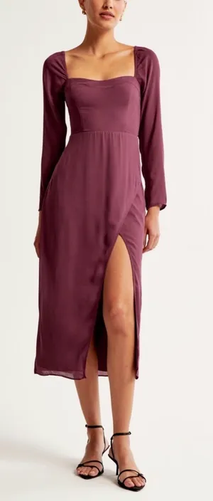 NEW Abercrombie The A&F Camille Long-Sleeve Midi Dress LP thumbnail 1