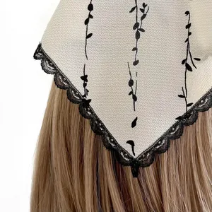 Handmade Cream Beige Chiffon And Floral Lace Triangle Headband thumbnail 3