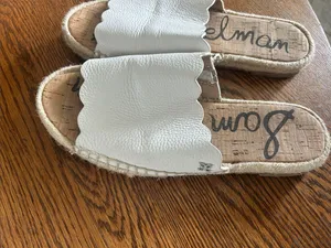 Sam Edelman White Scalloped Leather Slide Mules thumbnail 3