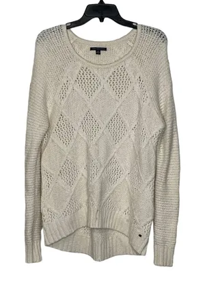 American Eagle Open Knit Sweater Size‎ Small Cream Cotton Wool Stretch Blend thumbnail 1