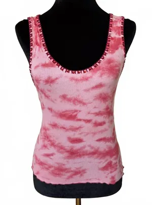 Y2K Tie Dye Crop Tank Top Rhinestone Stitched Sleeveless Red Women's Size Medium thumbnail 1
