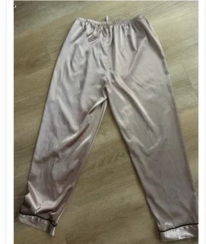 Blush Pink Satin Pajama Set with Black Piping — L thumbnail 11