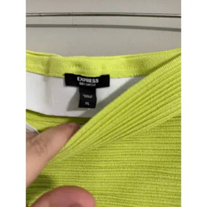 Express Body Contour Mini Skirt Womens XL‎ Neon Lime Green Ribbed Knit Stretch thumbnail 2