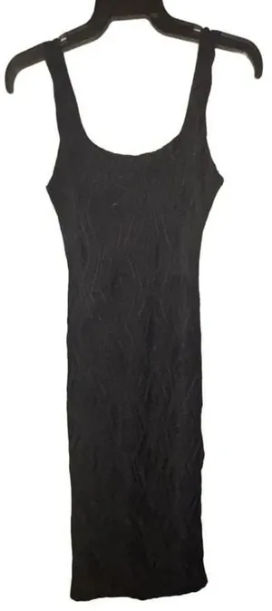 NWT Iris Black Textured Ripple Midi Dress Small thumbnail 1