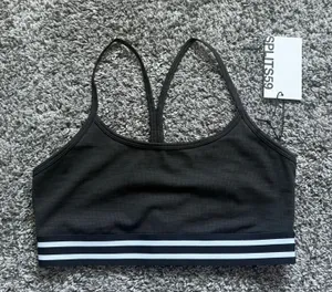 Splits59 Black Sports Bra with White Striped Underband thumbnail 1