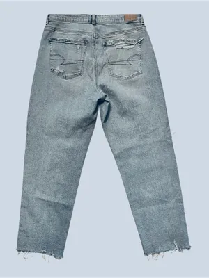 American Eagle Jeans Womens 12 Blue Denim Mom Straight Jean High Rise Distressed thumbnail 2