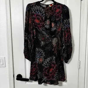 Farm Rio Sparkle Flowers Mini Dress Floral Print Circle Cut-Out Size XS thumbnail 4