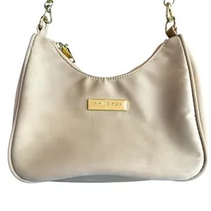 White Fox‎ Boutique Chain Strap Nylon Shoulder Bag Tan Gold Trendy Going Out thumbnail 2