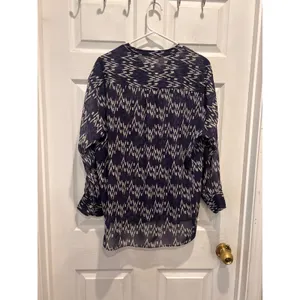 Zara Women Purple Geometric Ikat Print Sheer Chiffon Button‎ Up Blouse Large thumbnail 6