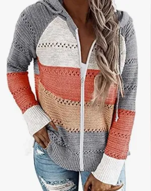 Striped Knit Zip-Up Hoodie - NWOT - Size M thumbnail 1