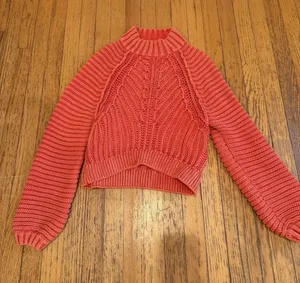 Free People Sweater Womens XS Orange Mock Neck Cable Knit Raglan Pullover thumbnail 1