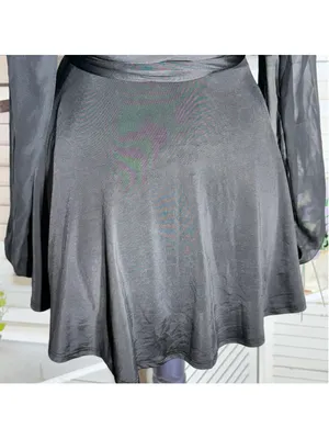 Lucy in the Sky black mini dress puff sheer sleeve plunge V cocktail homecoming thumbnail 14