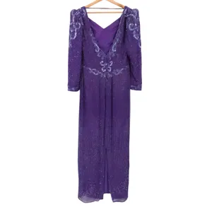 Vintage 80s Beaded Silk Gown Womens Size S Purple Sequin Formal Wedding FLAWS thumbnail 2