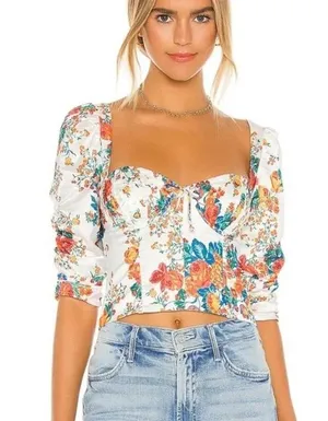 For Love & Lemons Brandy Floral Top Ivory Size Small thumbnail 1
