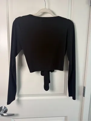 Bisou Bisou Black Tie Front Shrug Wrap Top Y2K Size M thumbnail 4