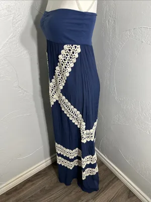 Judith March Navy Strapless Maxi Dress with Cream Lace thumbnail 5