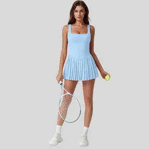 NWT QINSEN Light Blue Tennis Golf Dress Pleated Square Neck w/ Shorts XL thumbnail 5