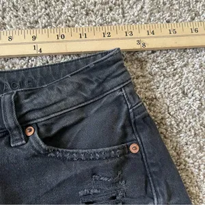 American Eagle Super Destroyed Black High Rise Mom Distressed Denim jean shorts thumbnail 7