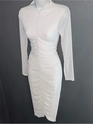 Pretty Little Thing White Long Sleeve Bodycon Midi Dress Womens Small 4 thumbnail 3