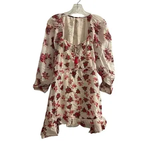 Free People Camella Mini Dress M Ivory and Pink Floral Bohemian 3/4‎ Sleeve thumbnail 16