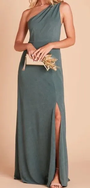 Birdy Grey Kira Crepe One‎ Shoulder See Glass Green Side Slit Maxi Dress thumbnail 1