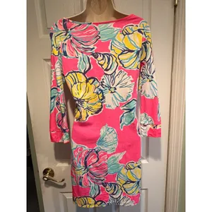 Lilly Pulitzer‎ Pink Floral Pima Cotton Boat Neck Sheath Dress Womens Small thumbnail 3