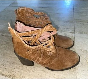 Free People Carrera Bootie Woven Ankle Boots Vintage Tan Leather Size‎ 38 US 7.5 thumbnail 1