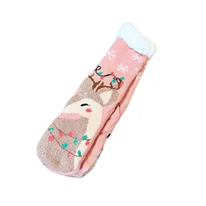 Fuzzy Babba NWT Slipper Socks Pink Reindeer‎ Snowflake Women’s Faux Fur Non Slip thumbnail 3