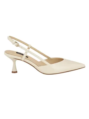 NWT Nine West Women’s Rhonda3 Kitten Heel Slingback Pumps Ivory Off White 6.5M thumbnail 5